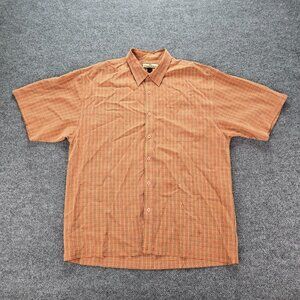 Tommy Bahama Shirt Mens Large Orange Plaid Vintage Button‎ Up Short Sleeve Beach